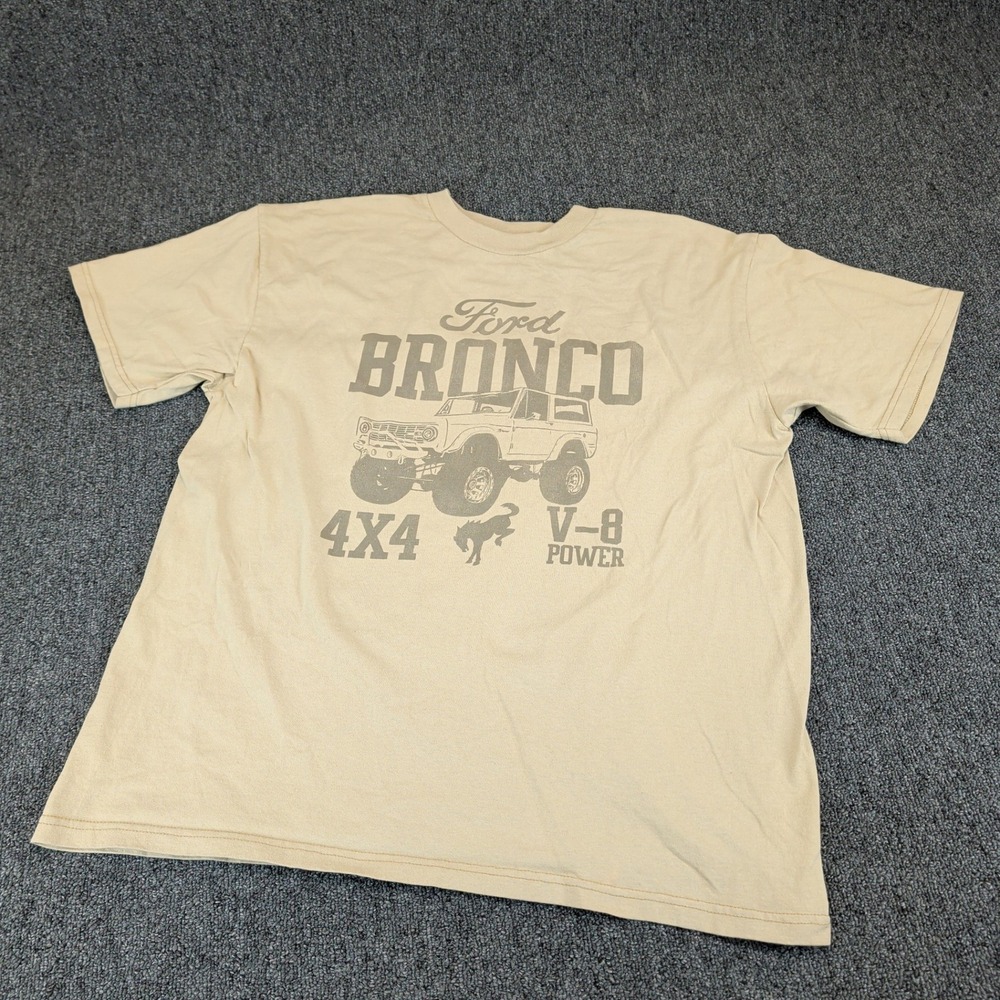 Tee Luv Men Ford Bronco T Shirt Large Cotton Tan 4x4 V-8 Power Graphic Retro Tee